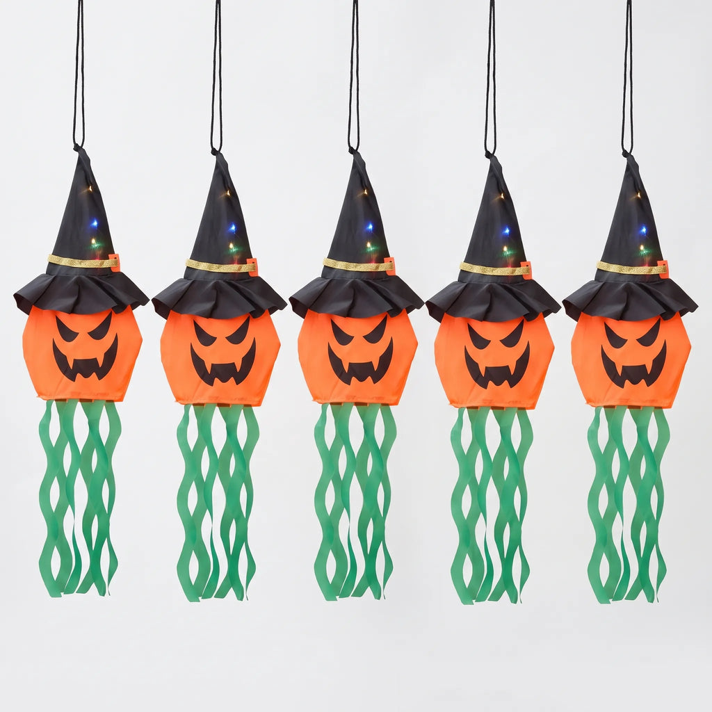 Halloween Hanging Pumpkin Witch Decoration Set of 5 with LED Lights