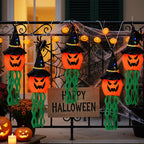 Halloween Hanging Pumpkin Witch Decoration Set of 5 with LED Lights
