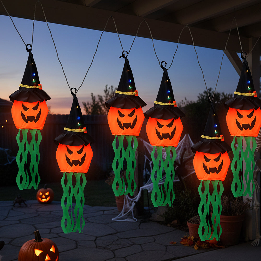 Halloween Hanging Pumpkin Witch Decoration Set of 5 with LED Lights