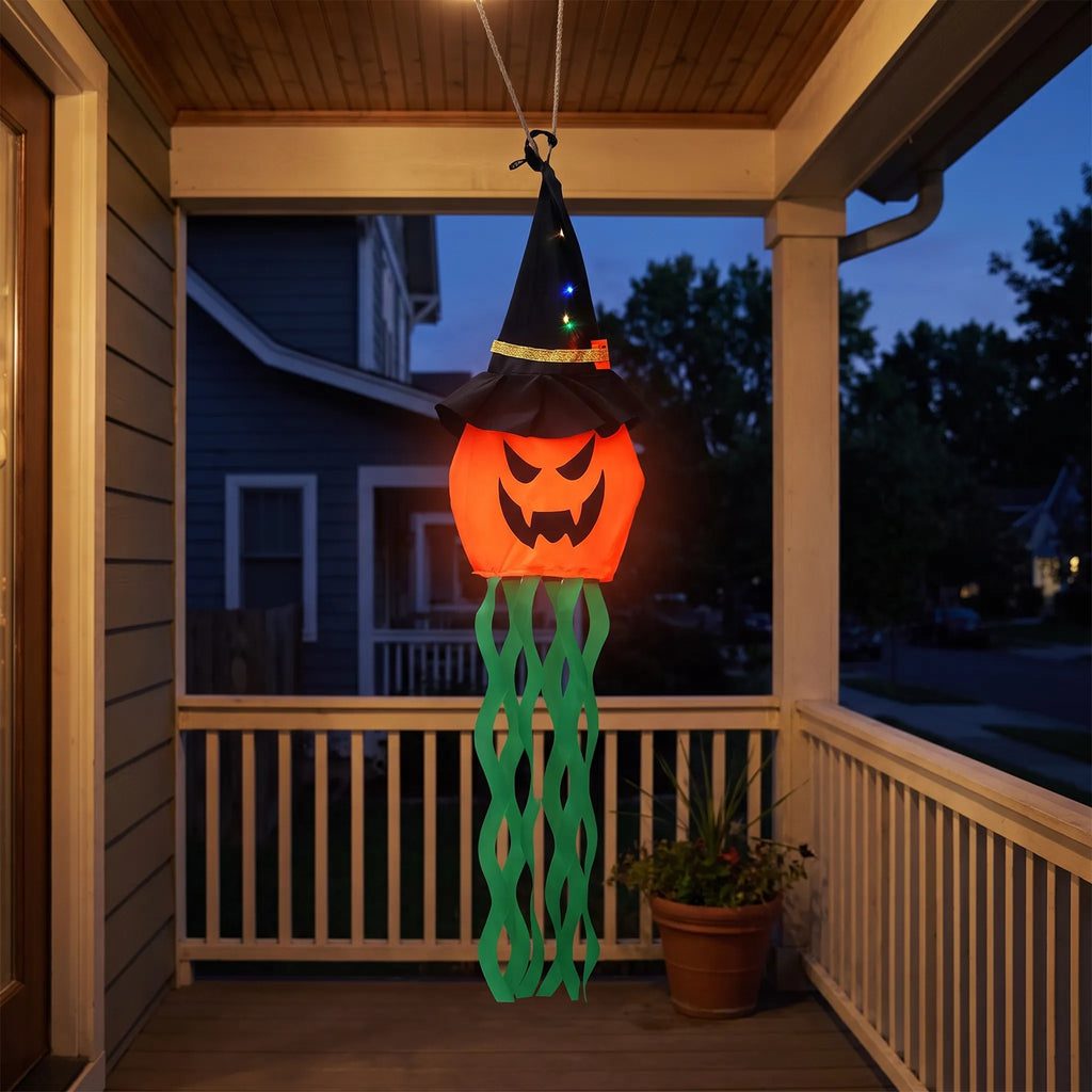 Halloween Hanging Pumpkin Witch Decoration Set of 5 with LED Lights