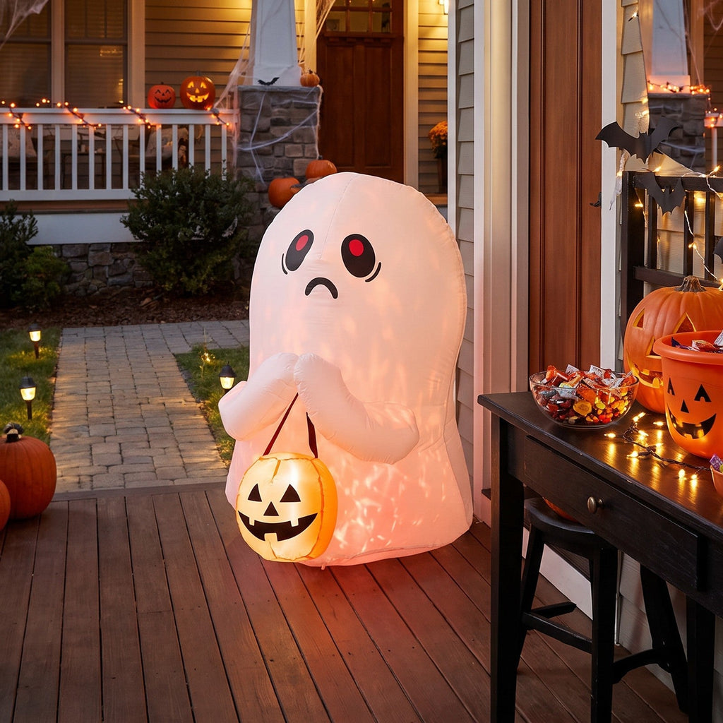 Halloween Inflatable Ghost with Pumpkin Light Up Garden Decor