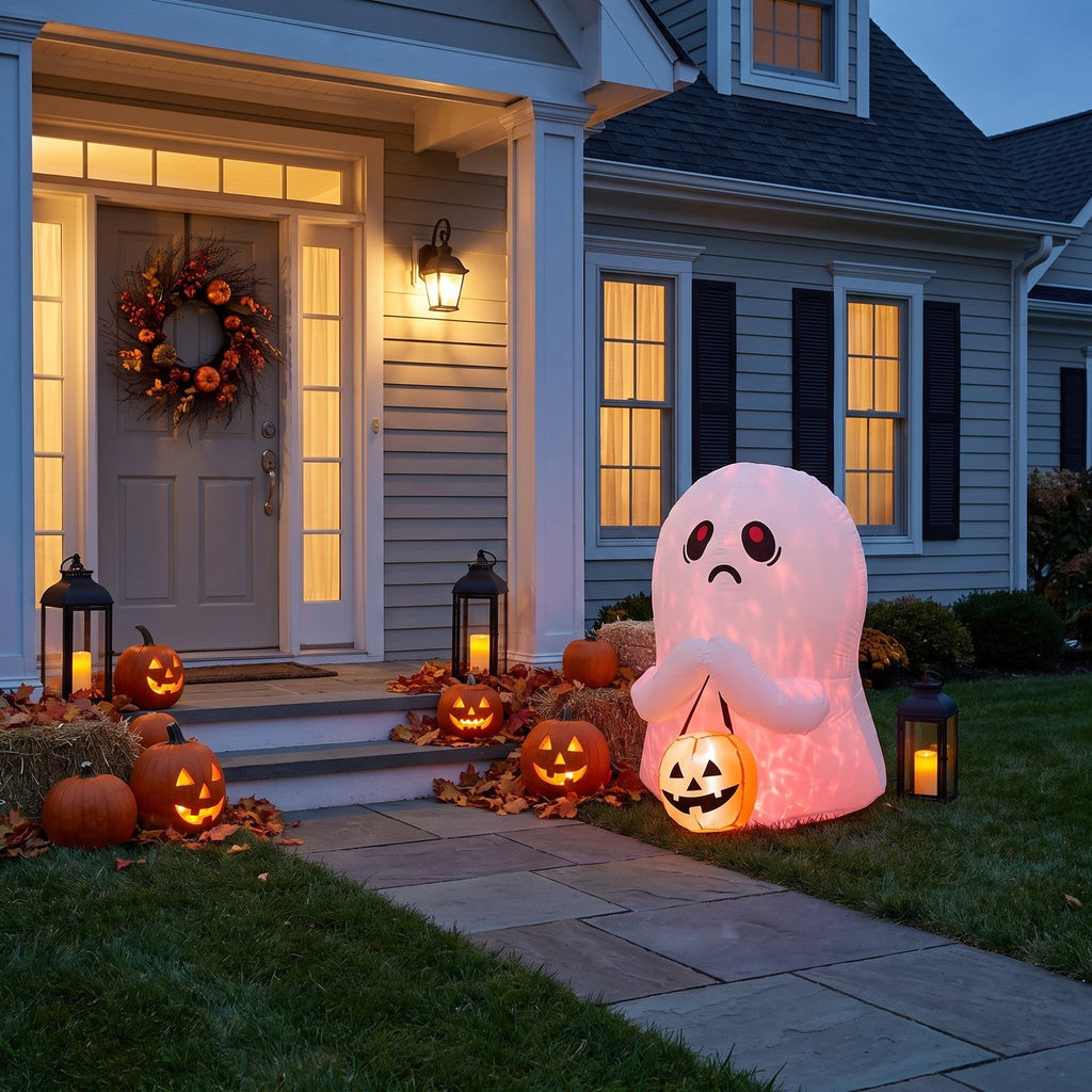 Halloween Inflatable Ghost with Pumpkin Light Up Garden Decor