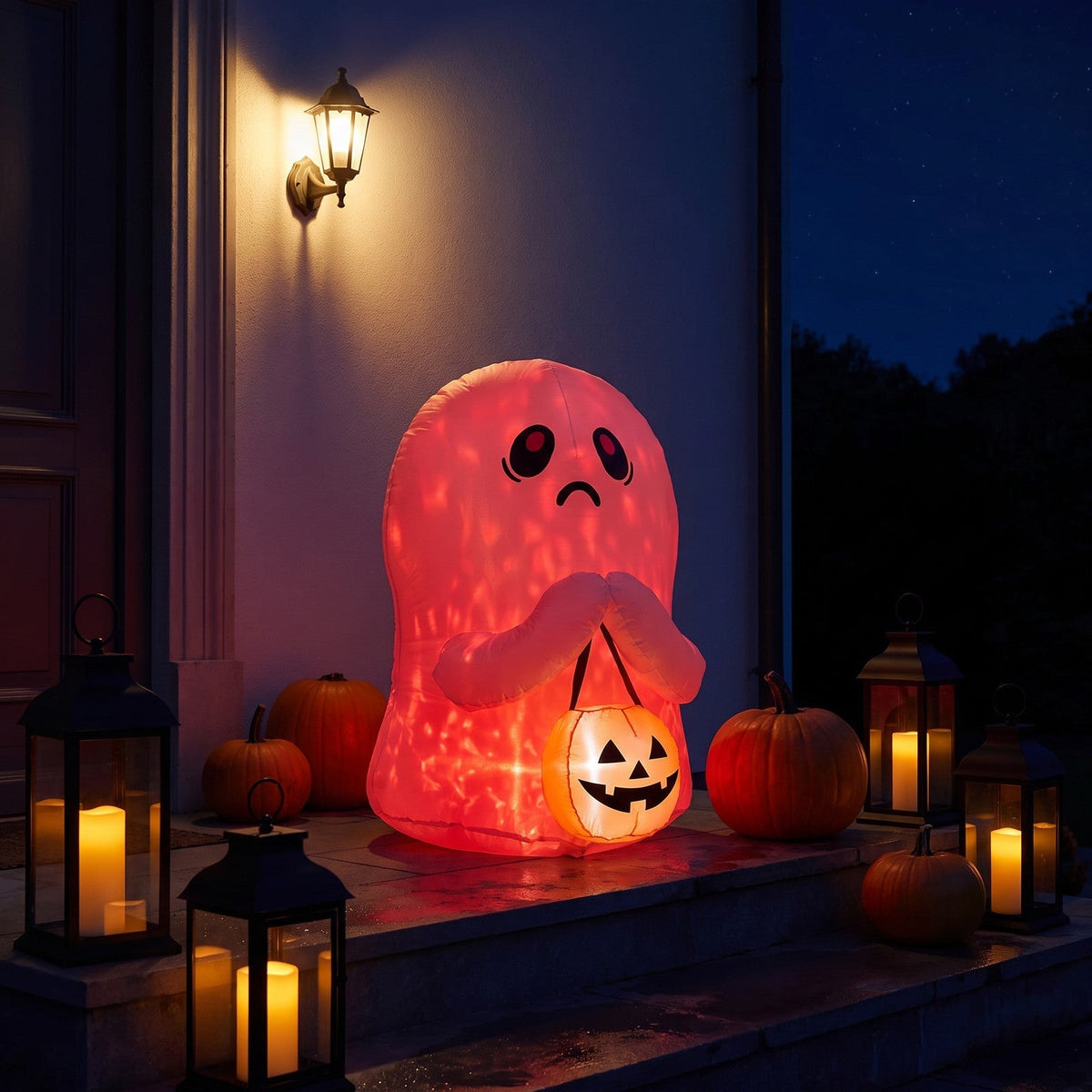 Halloween Inflatable Ghost with Pumpkin Light Up Garden Decor