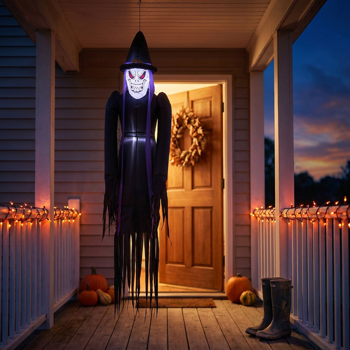 Halloween Inflatable Hanging Witch Light Up Outdoor Decor 182cm
