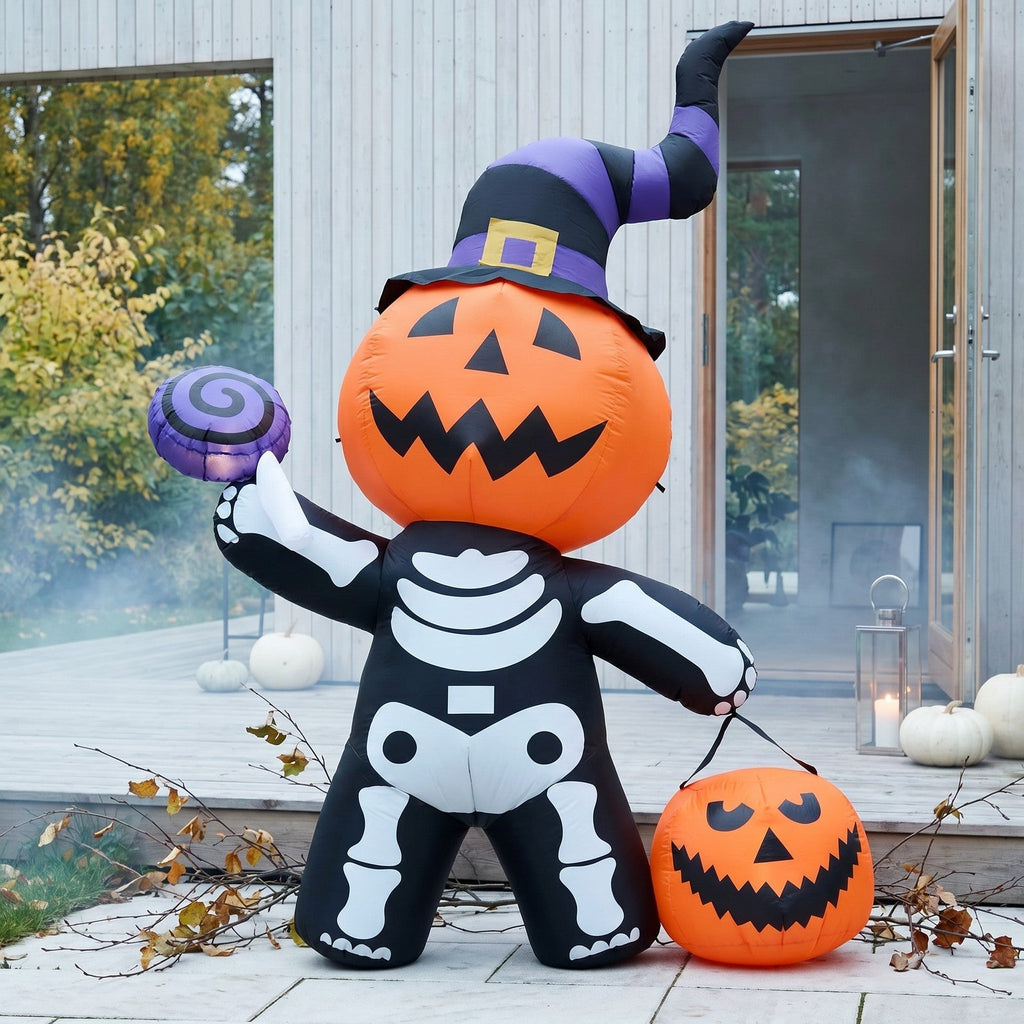 Halloween Inflatable Pumpkin Skeleton Outdoor Garden Decor LED 240cm