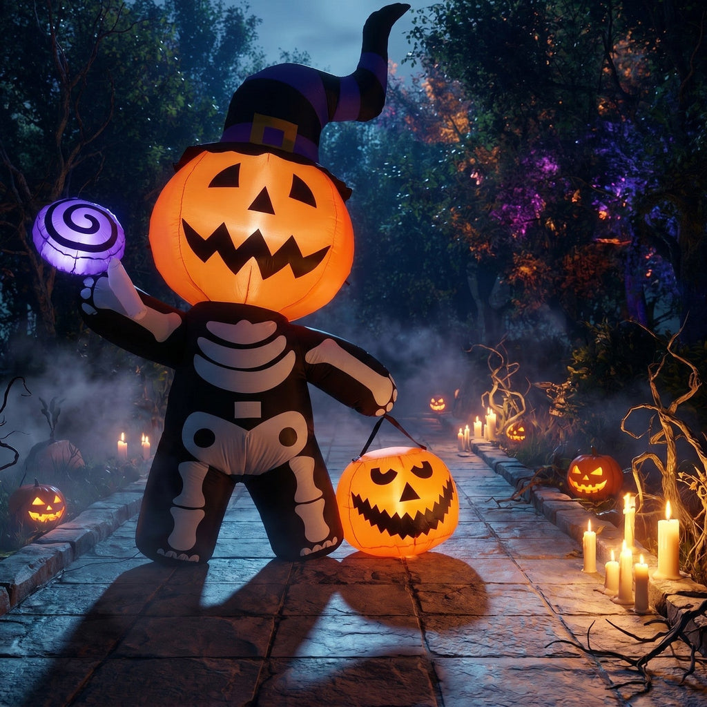 Halloween Inflatable Pumpkin Skeleton Outdoor Garden Decor LED 240cm
