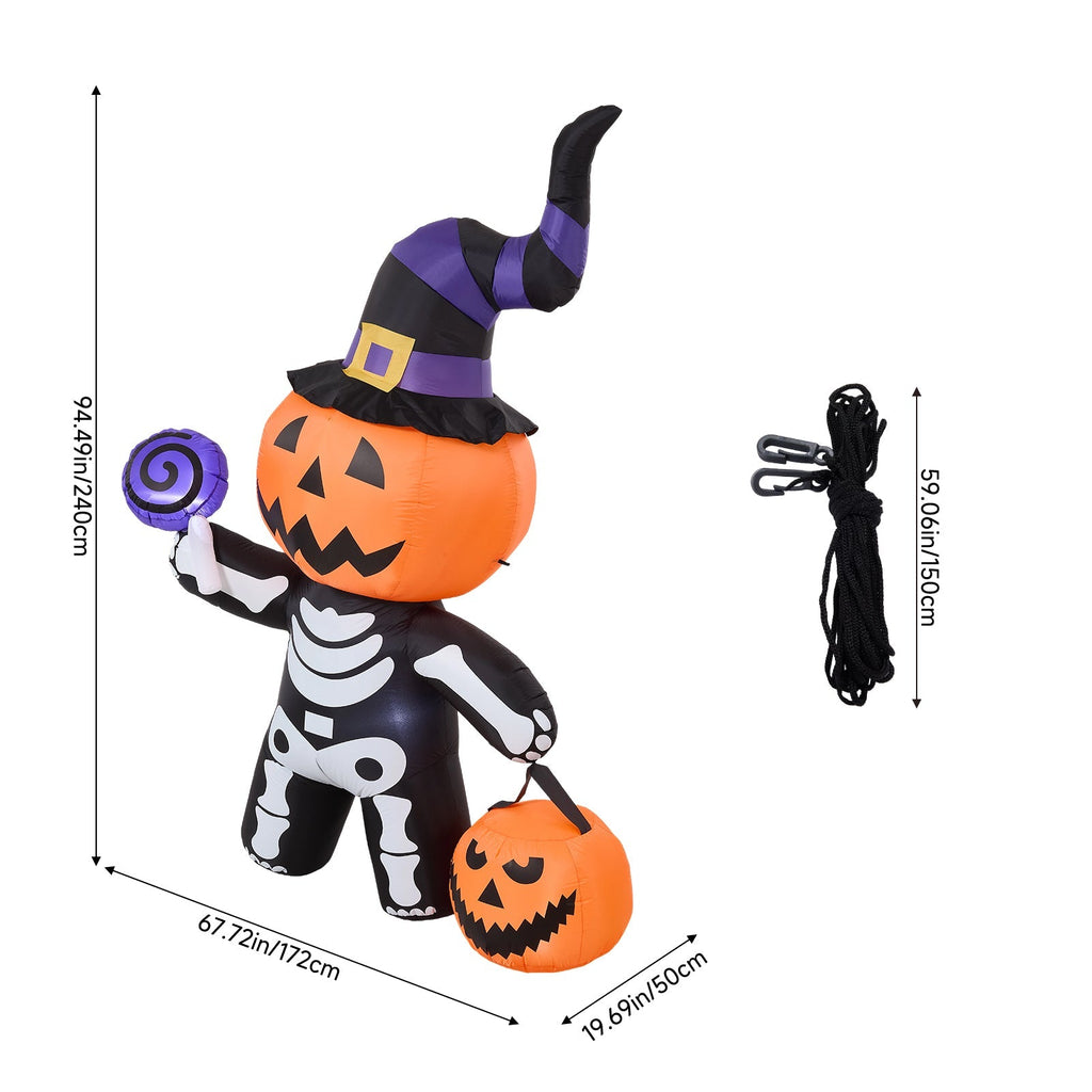 Halloween Inflatable Pumpkin Skeleton Outdoor Garden Decor LED 240cm
