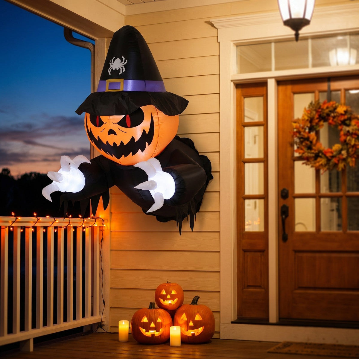 Halloween Inflatable Pumpkin Witch Outdoor Decor LED 150cm
