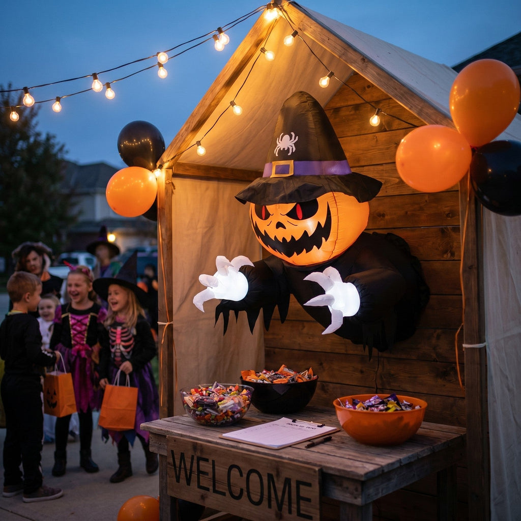 Halloween Inflatable Pumpkin Witch Outdoor Decor LED 150cm