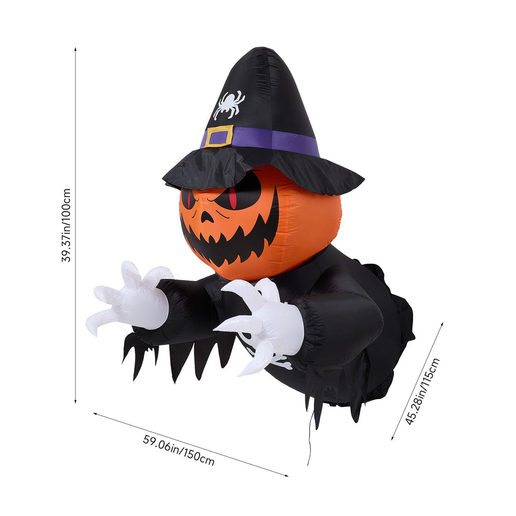 Halloween Inflatable Pumpkin Witch Window Decor with LED Lights