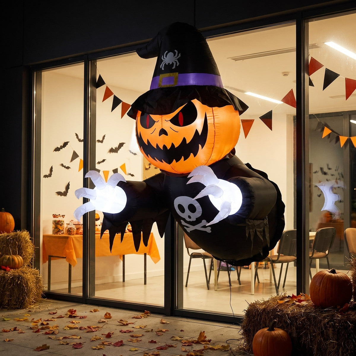Halloween Inflatable Pumpkin Witch Window Decor with LED Lights