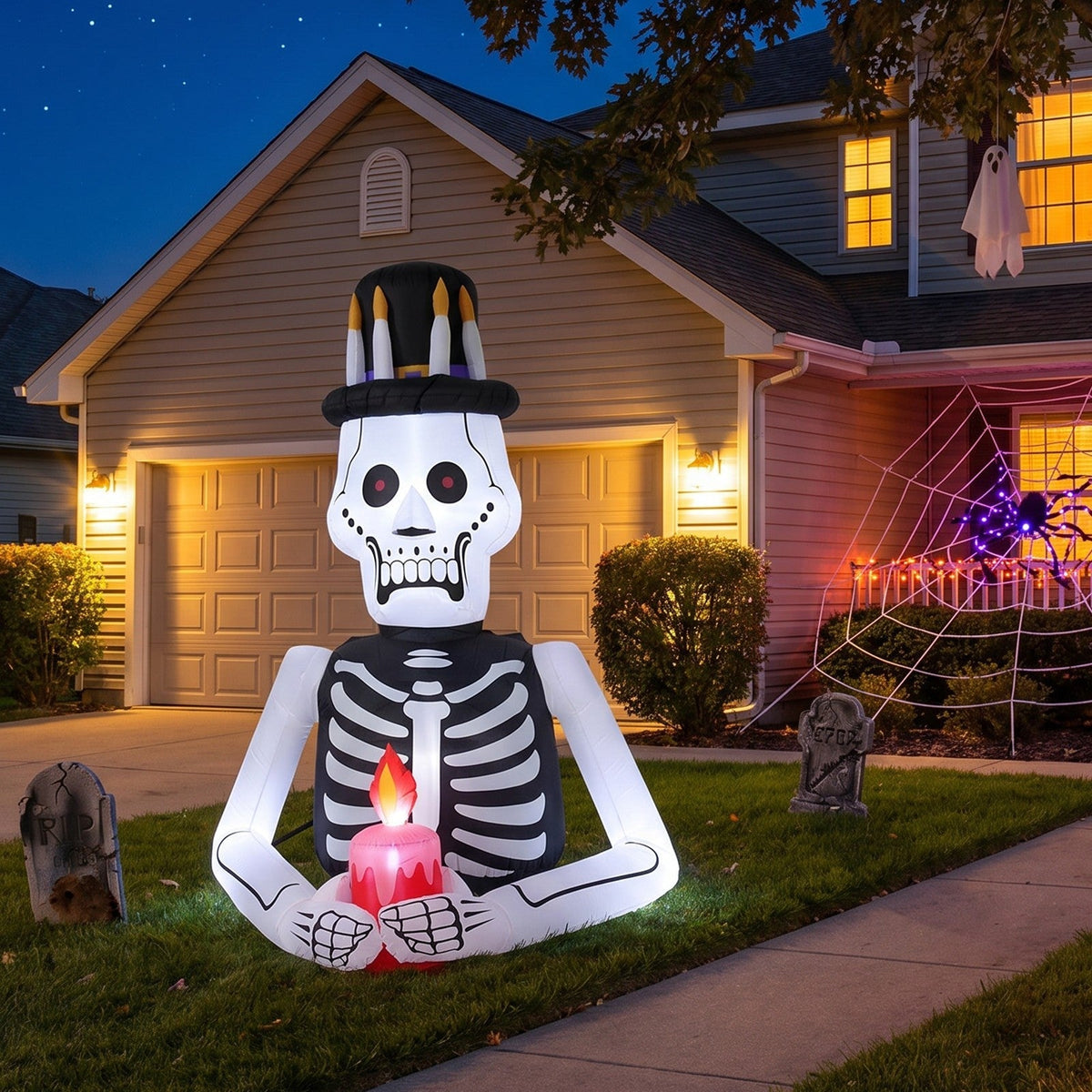 Halloween Inflatable Skeleton Light Up Outdoor Garden Decor 190cm