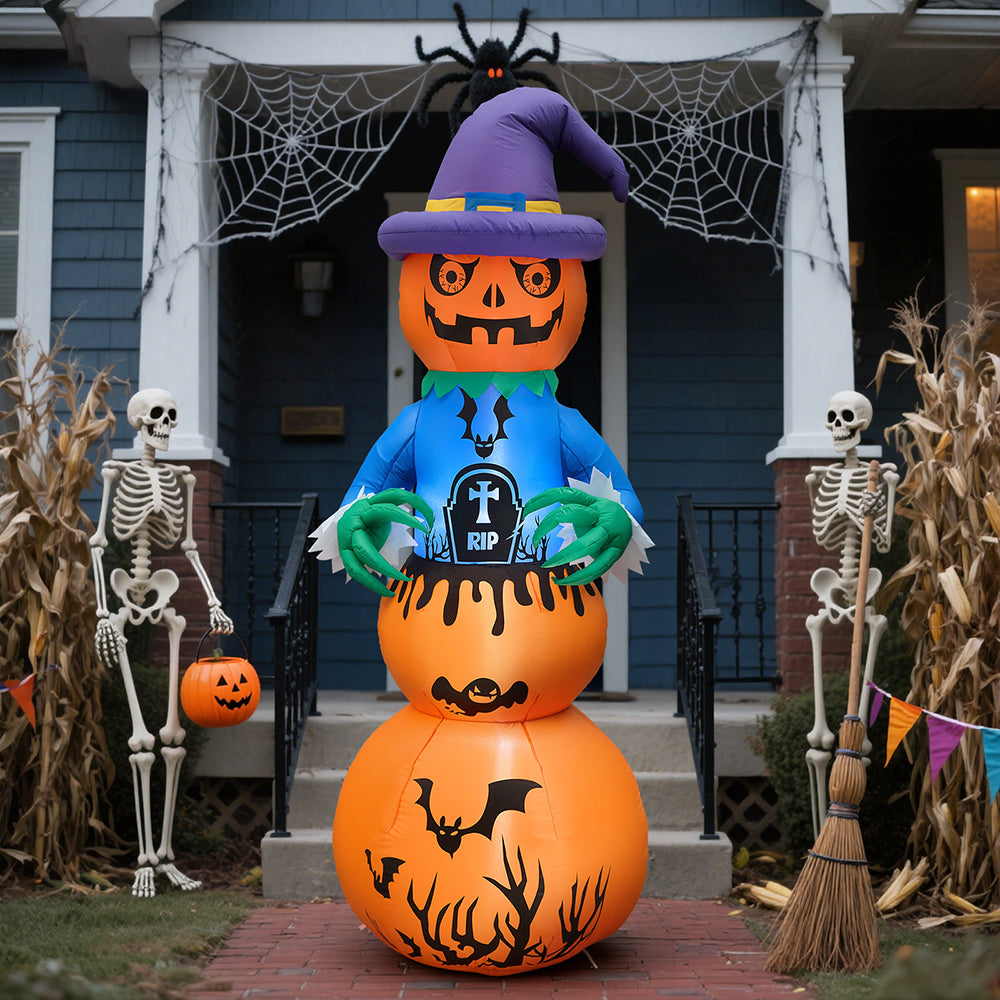 Halloween Inflatable Stacked Pumpkin Witch Outdoor Garden Decor