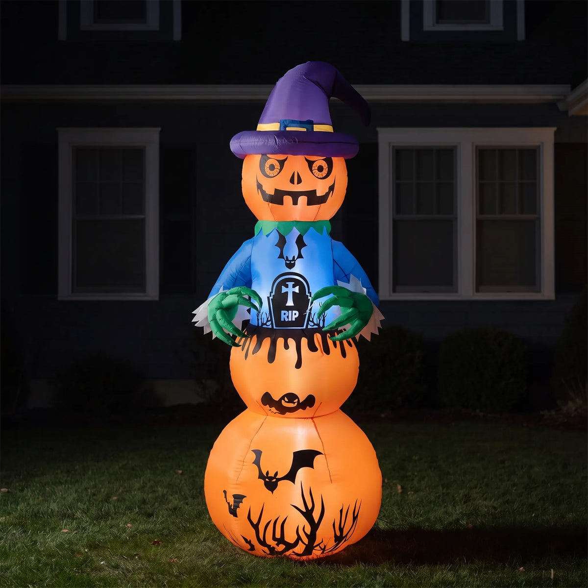 Halloween Inflatable Stacked Pumpkin Witch Outdoor Garden Decor
