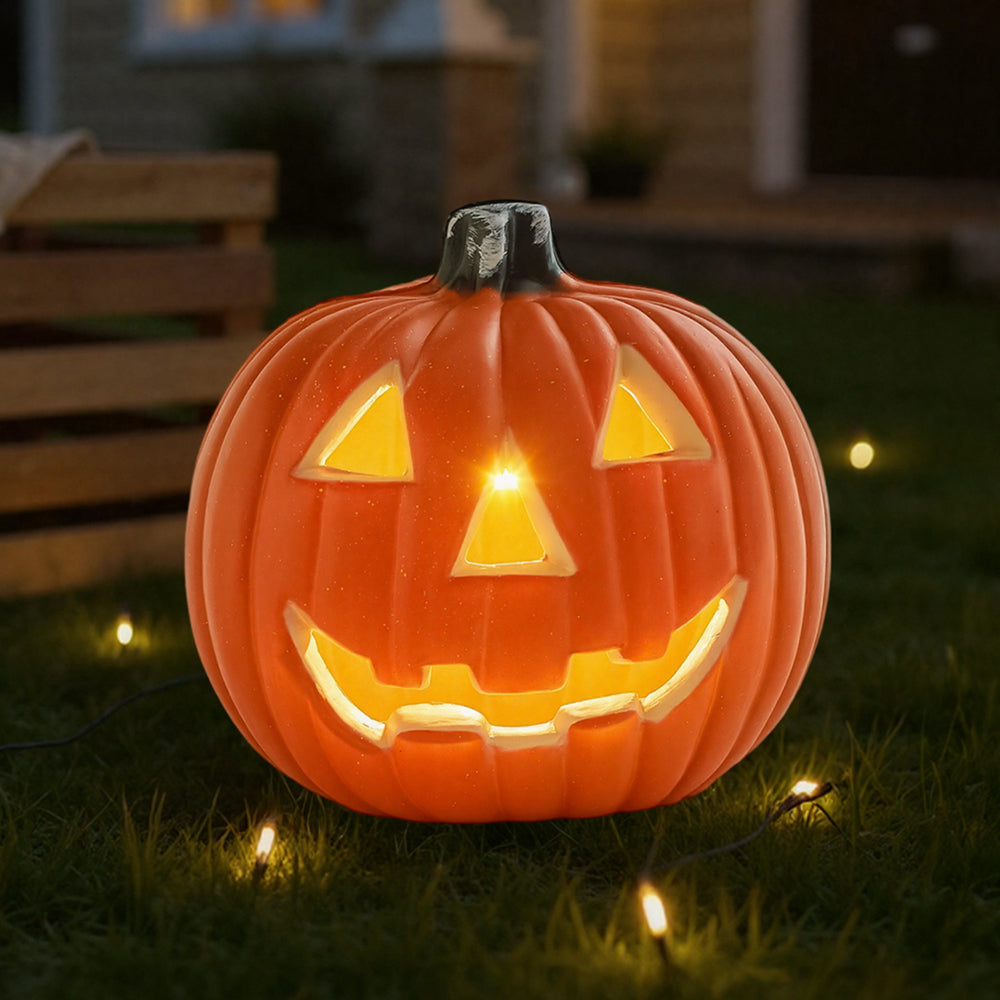 Halloween Pumpkin Jack O Lantern LED Light Up Decor 18cm