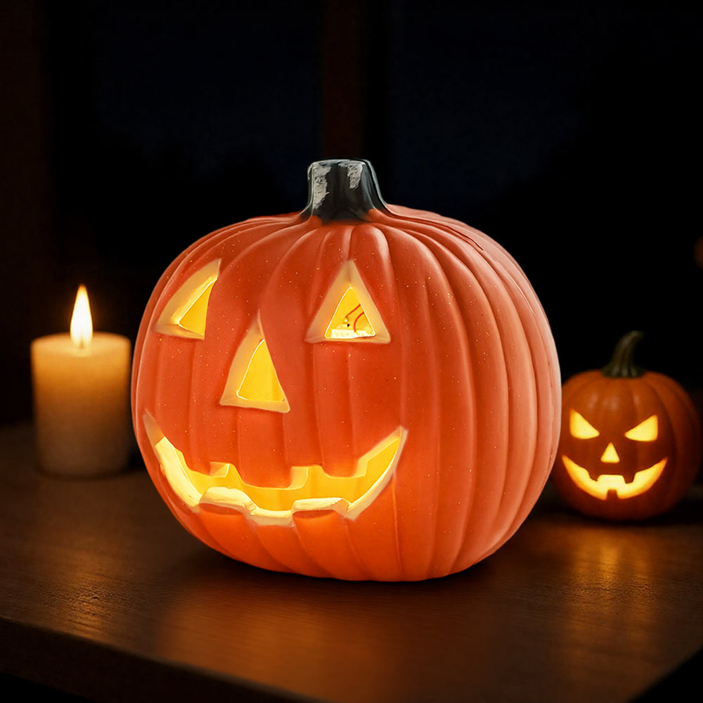 Halloween Pumpkin Jack O Lantern LED Light Up Decor 18cm