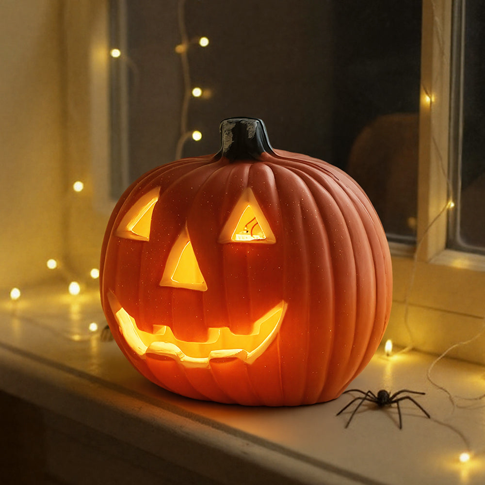 Halloween Pumpkin Jack O Lantern LED Light Up Decor 18cm