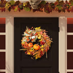 Halloween Pumpkin Wreath Autumn Leaves Front Door Decoration Bow