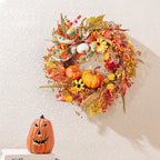 Halloween Pumpkin Wreath Autumn Leaves Front Door Decoration Bow