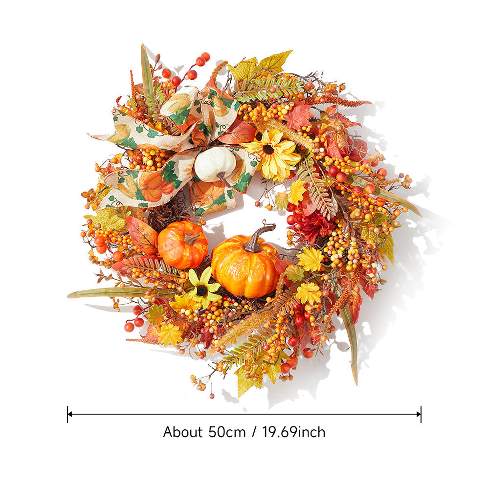 Halloween Pumpkin Wreath Autumn Leaves Front Door Decoration Bow