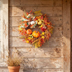Halloween Pumpkin Wreath Autumn Leaves Front Door Decoration Bow
