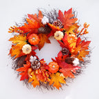 Halloween Pumpkin Wreath with Lights Autumn Leaves Front Door 55cm