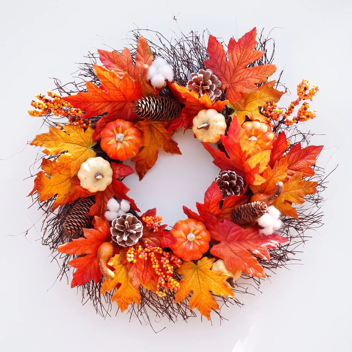 Halloween Pumpkin Wreath with Lights Autumn Leaves Front Door 55cm