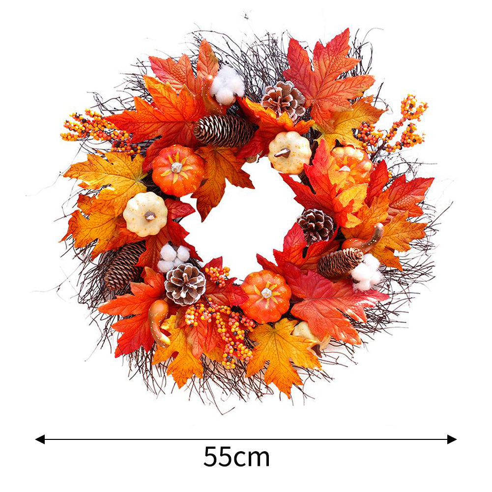 Halloween Pumpkin Wreath with Lights Autumn Leaves Front Door 55cm