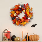 Halloween Pumpkin Wreath with Lights Autumn Leaves Front Door 55cm