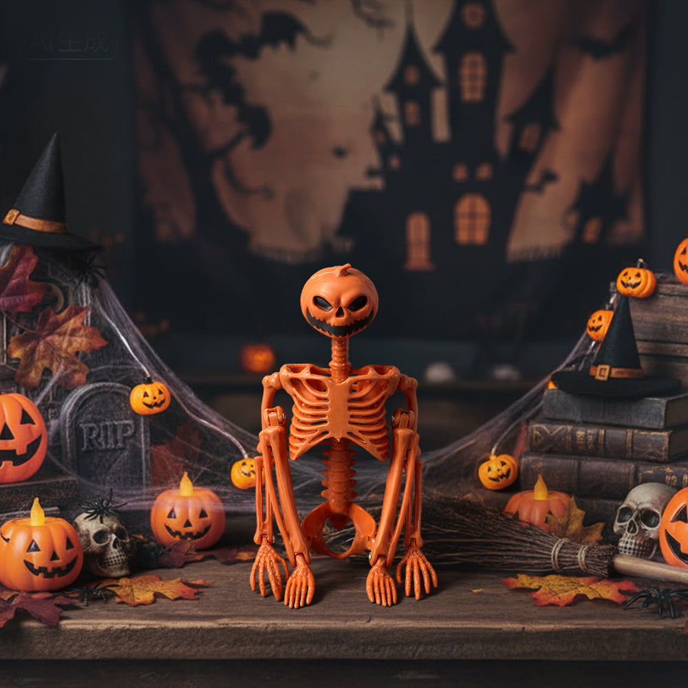 Halloween Skeleton Pumpkin Poseable Jack O Lantern Figure 38cm