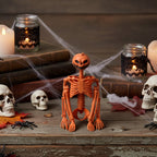 Halloween Skeleton Pumpkin Poseable Jack O Lantern Figure 38cm