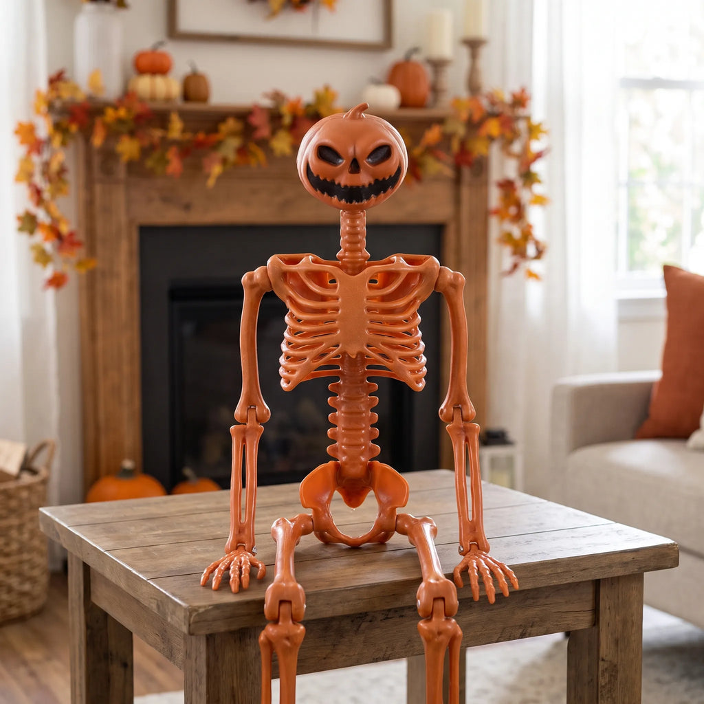 Halloween Skeleton Pumpkin Poseable Jack O Lantern Figure 38cm
