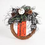 Halloween Wreath Front Door Hanging Decoration with Pumpkin Sign 40cm