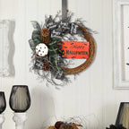 Halloween Wreath Front Door Hanging Decoration with Pumpkin Sign 40cm