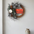 Halloween Wreath Front Door Hanging Decoration with Pumpkin Sign 40cm