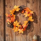 Halloween Wreath with Skeleton Hands and Pumpkins