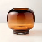Hand-Blown Amber Glass Vase, Round, for Flowers and Hydroponics