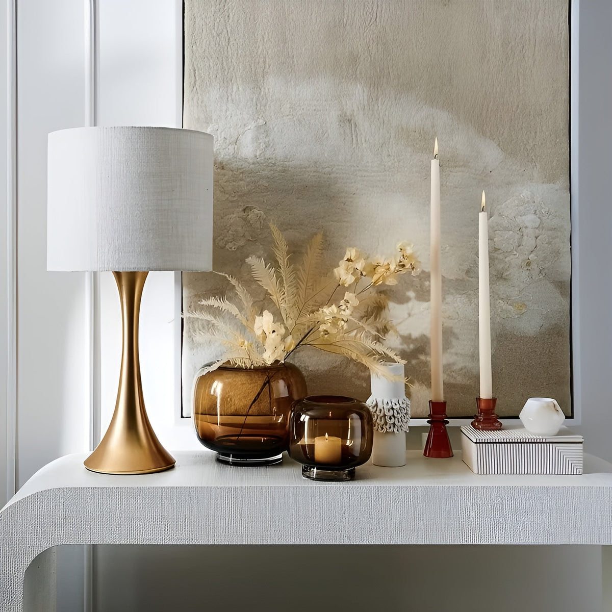 Hand-Blown Amber Glass Vase, Round, for Flowers and Hydroponics