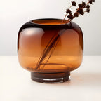 Hand-Blown Amber Glass Vase, Round, for Flowers and Hydroponics