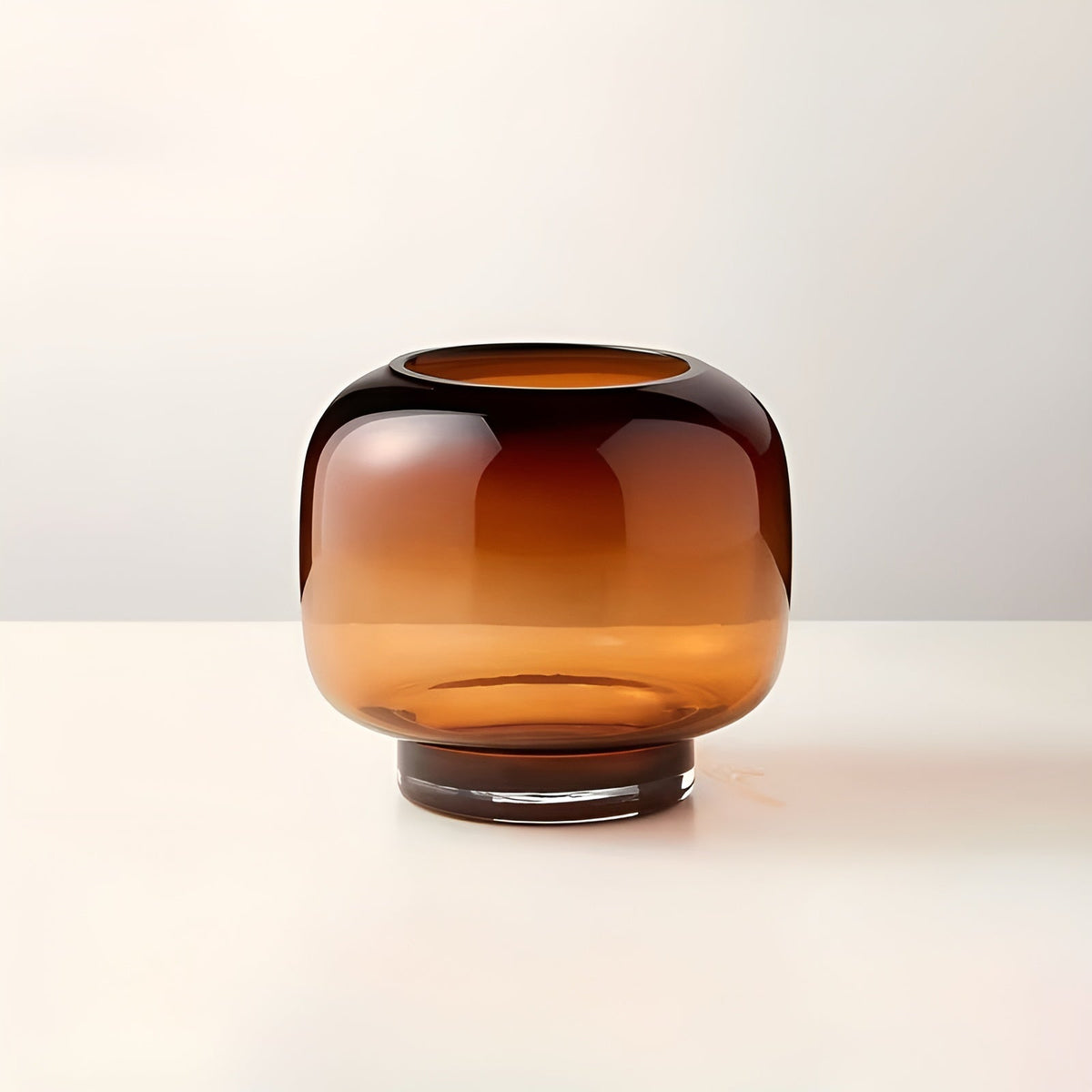 Hand-Blown Amber Glass Vase, Round, for Flowers and Hydroponics