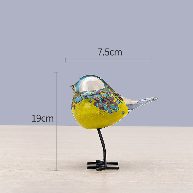 Handblown Glass Bird Sculpture with Metal Legs, 12 cm Wide, 27 cm Tall
