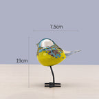 Handblown Glass Bird Sculpture with Metal Legs, 12 cm Wide, 27 cm Tall