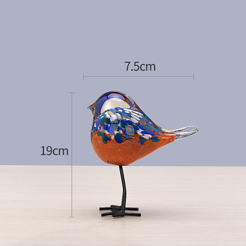 Handblown Glass Bird Sculpture with Metal Legs, 12 cm Wide, 27 cm Tall