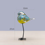 Handblown Glass Bird Sculpture with Metal Legs, 12 cm Wide, 27 cm Tall