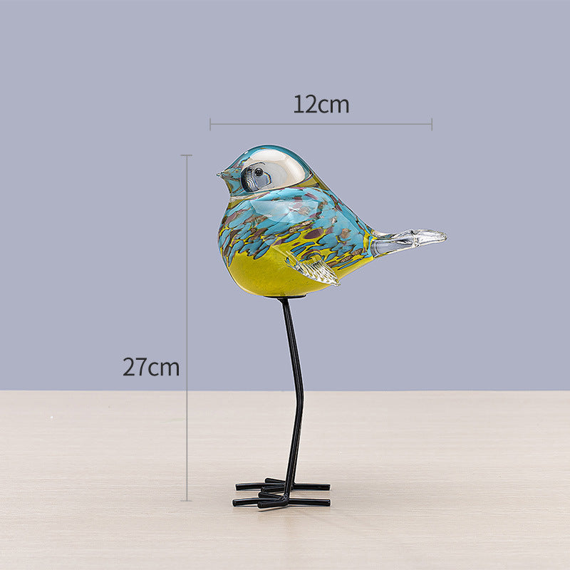 Handblown Glass Bird Sculpture with Metal Legs, 12 cm Wide, 27 cm Tall