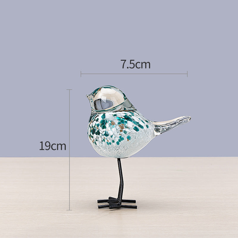 Handblown Glass Bird Sculpture with Metal Legs, 12 cm Wide, 27 cm Tall