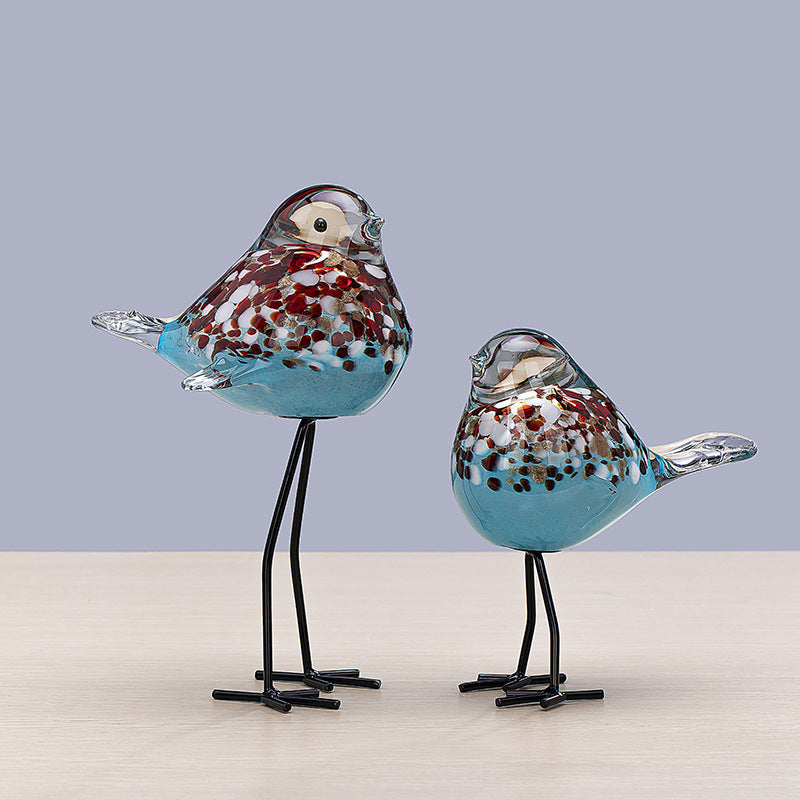 Handblown Glass Bird Sculpture with Metal Legs, 12 cm Wide, 27 cm Tall