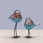 Handblown Glass Bird Sculpture with Metal Legs, 12 cm Wide, 27 cm Tall