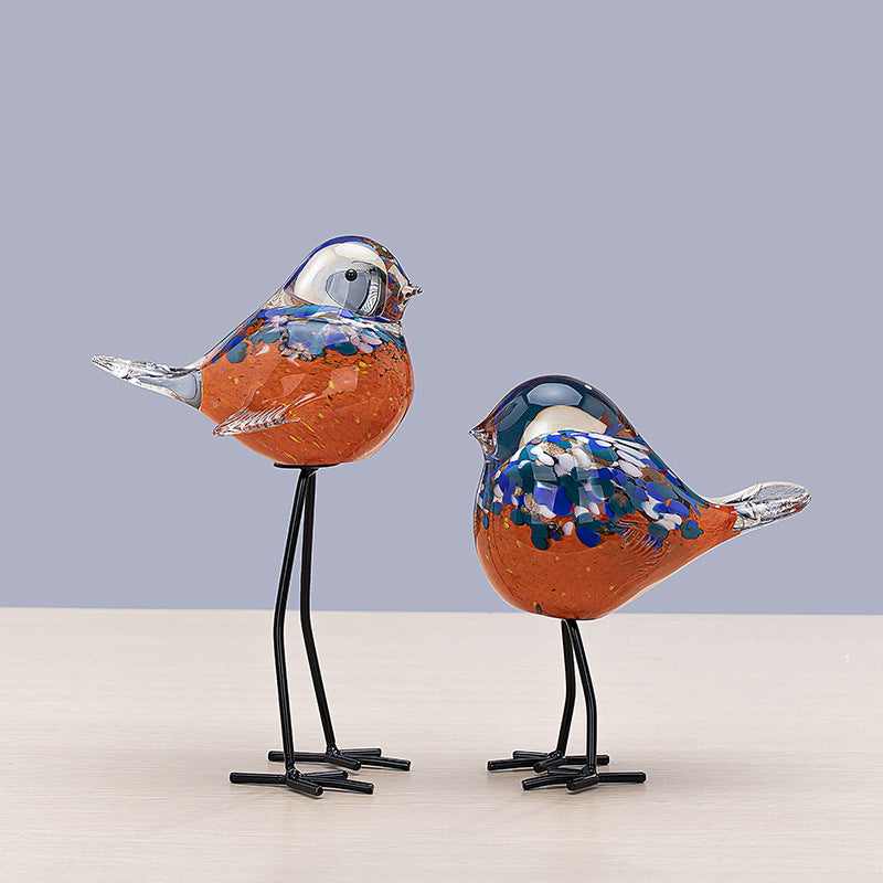 Handblown Glass Bird Sculpture with Metal Legs, 12 cm Wide, 27 cm Tall