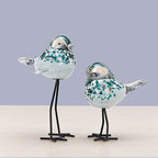 Handblown Glass Bird Sculpture with Metal Legs, 12 cm Wide, 27 cm Tall